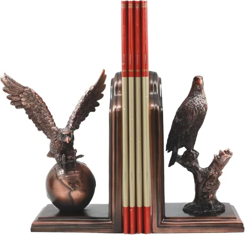 Vista 2 de Ebros Gift Alas de la gloria del premio académico Águila calva en globo y rama, sujetalibros de bronce galvanizado patriótico águila americana