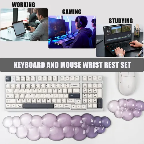 Vista 5 de Set de reposamuñecas ergonómico de gel de silicona para teclado y ratón Cloud – Reposamuñecas transparentes para teclado de computadora 60%/68%/75%