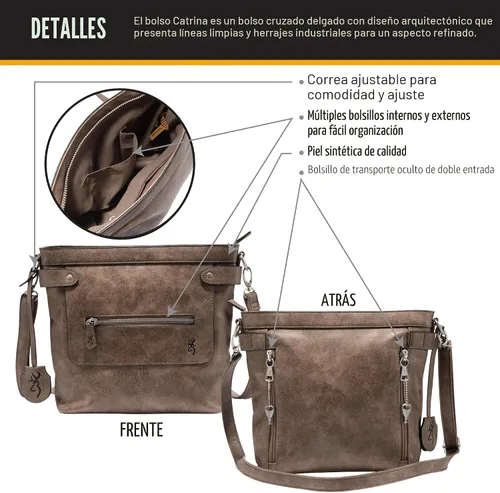 Vista 5 de Browning Women's Concealed Carry Catrina Purse, Premium Holstered Handbag With Safety Locking Option Marrón desteñido