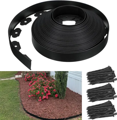 Vista 12 de Bordes de jardín de 1.5 pulgadas x 98 pies, bordes de paisaje negro con 150 estacas de plástico, valla flexible de bricolaje para paisajismo, cama