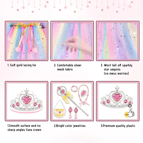 Vista 5 de kidzkube Vestido de princesa para niñas, ropa de capa de princesa con corona, vestidos de princesa para niña, regalo de cumpleaños de 3 a 8 años