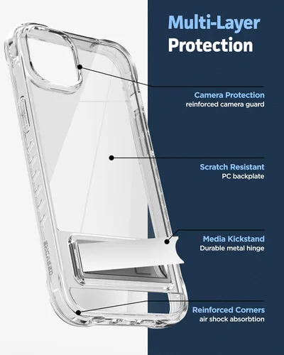 Vista 7 de ENCASED Funda con función atril para iPhone 14 con soporte (aleación de metal duradera), funda ultra protectora con protector de pantalla
