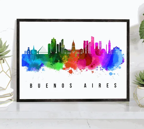 Vista 14 de Póster de Santiago Skyline Chile, pintura de paisaje urbano de Santiago, póster de Santiago Chile, paisaje urbano de Chile y estampado de Santiago