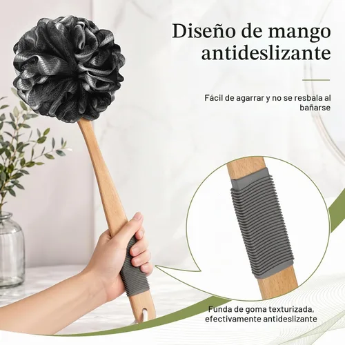 Vista 3 de AmazerBath Esponja de Ducha Loofah Exfoliante para la Espalda, Exfoliante Corporal de Malla Suave de PE con Mango Largo de Madera, Esponja de Baño