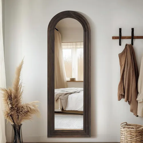 Vista 2 de MirrMuse Arched Floor Full Length Mirror with Wood Frame, 56"x21" Rustic Farmhouse, Free Standing, for Bedroom Living Room Store, Leaning or Wall