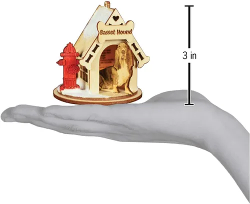 Vista 3 de Basset Hound Dog Tea Light Display Adorno de Navidad de madera para árbol de Navidad