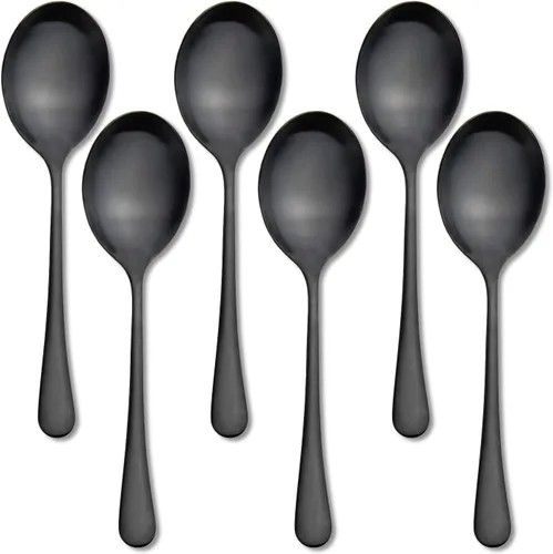 Vista 10 de AOOSY - Cucharas grandes para servir, 2 cucharas de acero inoxidable de 9.8 pulgadas 2 piezas de plata.