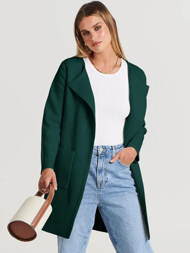 Vista 5 de Caracilia Cárdigan de punto para mujer, de gran tamaño, frente abierto, manga larga, solapa, casual, abrigo de otoño 2023, abrigo elegante