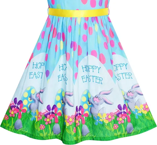 Vista 4 de Sunny Fashion, vestido azul estampado de flores para niña