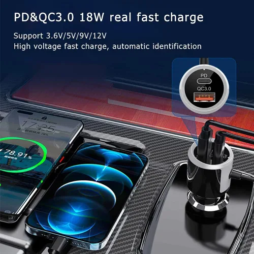 Vista 7 de Transmisor FM Bluetooth para coche, Bluetooth para Carro/adaptador de audio con cargador de coche dual, compatible con doble pantalla digital