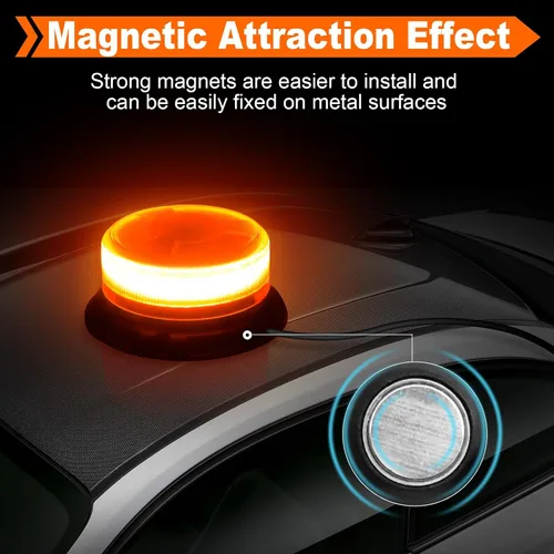 Vista 5 de Luz estroboscópica ámbar de 9 patrones magnéticos para camiones y quitanieves 24 LED de cobertura de 360°, cable de 10 pies, imán fuerte, 12-24 V