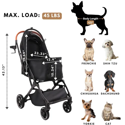 Vista 7 de Bicystar - Carriola para mascotas para perros pequeños y medianos, gatos, hasta 45 libras, de viaje ligera, plegable, todo terreno, 4 ruedas