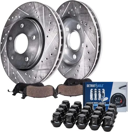 Vista 29 de Detroit Axle - Kit de freno delantero para Hyundai Nexo 2019-2024, rotores de freno perforados y ranurados, pastillas de freno de cerámica