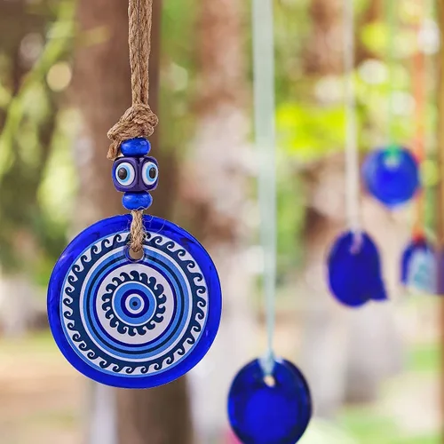 Vista 3 de Amuleto grande de cristal de 3 pulgadas con diseño de mandala de ojo turco con cuentas de Nazar para el hogar, adorno colgante de pared para árbol