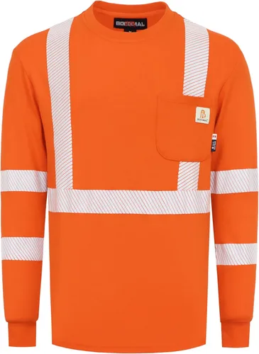 Vista 8 de BOCOMAL FR Tee Shirts High Visibility/Hi Vis Flame Resistant/Fire Retardant Shirt 7oz Reflective Hombres Seguridad Camisas