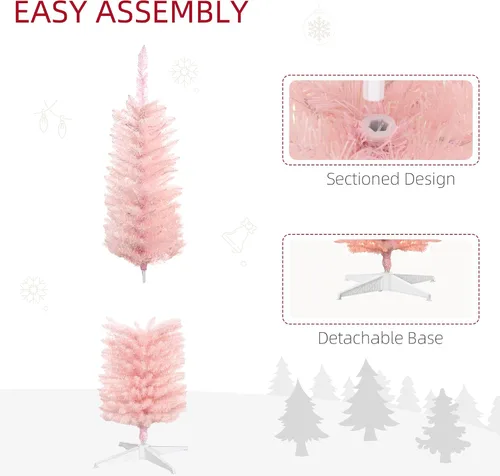 Vista 8 de HOMCOM Árbol de Navidad artificial preiluminado de 1.5 m en forma de lápiz, decoración festiva con 250 ramas superficiales coloridas, 150 luces LED