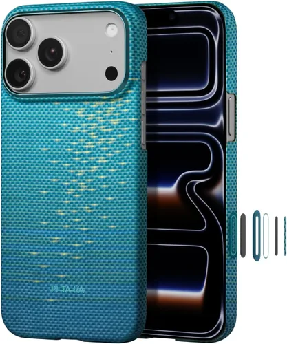 Vista 43 de pitaka Funda para iPhone Pro de 6.3" con sensación sin funda, azul abismo Abyss Blue (Argyle)