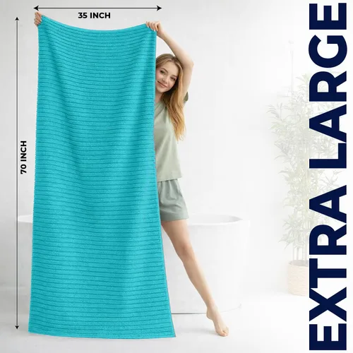 Vista 2 de DAN RIVER Paquete de 2 sábanas de baño de 35x70 pulgadas, sábanas de baño jumbo acanaladas para adultos, toallas grandes gruesas y absorbentes