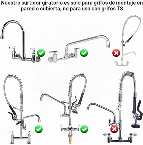 Vista 5 de Kit de Repuesto de Boquilla de Caño Giratorio Basculante de 8" para Grifo de Fregadero de Cocina Comercial de Todas las Marcas con Conector