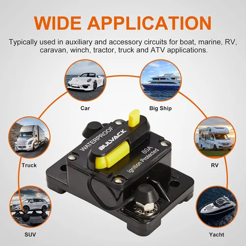 Vista 7 de Disyuntor de 30 amperios con reinicio manual para motores marinos de arrastre de automóvil, barco, ATV, protección de potencia manual para fusibles