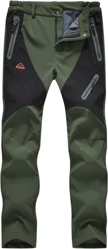 Vista 3 de Rdruko Pantalones de nieve para mujer, impermeables, aislados, con forro polar, térmico, para esquí, senderismo, pantalones de snowboard Verde