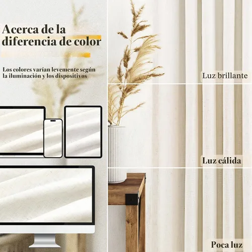 Vista 8 de Nanspring Cortinas plisadas de lino 100% opacas de 96 pulgadas de largo Natural