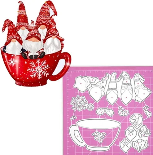 Vista 5 de 5 piezas de troqueles de metal de gnomo de Navidad, Papá Noel pequeño en copos de nieve, plantillas cortadas para manualidades, álbumes de recortes