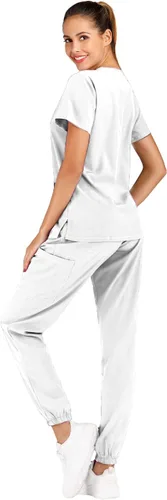 Vista 2 de Minty Mint Women's Scrub Set Fit Lightweight Durable V Neck Top Slim Skinny Cargo Scrub Jogger Pant