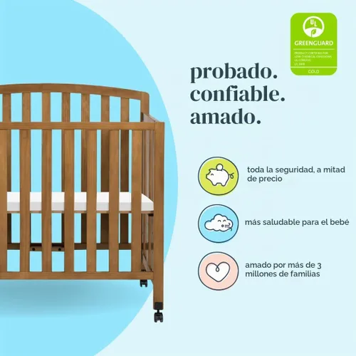 Vista 4 de Davinci Dylan - Mini cuna plegable portátil 3 en 1 convertible en castaño, certificado Greenguard Gold GREENGUARD Gold Certified - Folding Baby