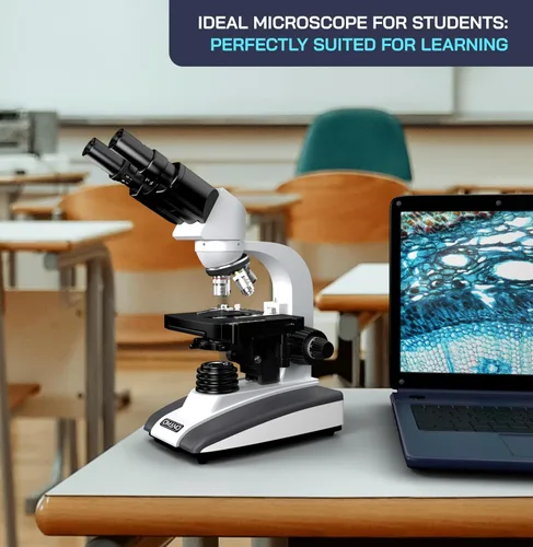 Vista 8 de Omano Microscopio para estudiantes - 40x - 1000x - Microscopio binocular compuesto con etapa mecánica de doble capa, condensador profesional Abbe