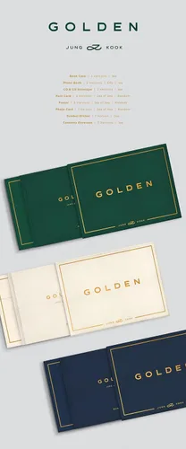 Vista 2 de BTS : JUNGKOOK GOLDEN (versión de sustancia) 1er álbum en solitario CD+póster+tarjeta fotográfica+etiqueta de símbolo+postal+libro de fotos+sobre