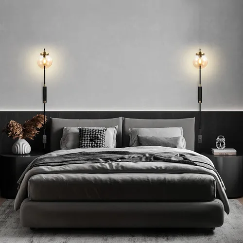 Vista 2 de ELEHINSER Juego de 2 apliques de pared negros con pantalla de globo, modernas lámparas de pared para interiores con enchufe con interruptor, luz