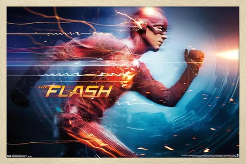 Vista 7 de DC Comics Arrowverse The Flash - Póster de pared Speed Force, 22.4 pulgadas de largo x 14.7 W, versión enmarcada de madera de granero
