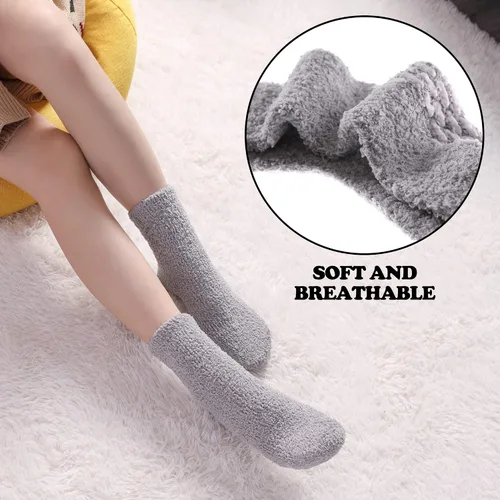 Vista 4 de FNOVCO Calcetines antideslizantes para mujer, cálidos y acogedores, calcetines de hospital suaves y esponjosos con agarres, talla única