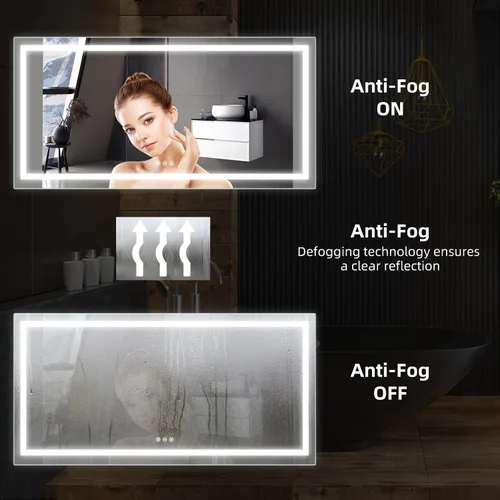 Vista 2 de Espejo de baño LED de 72 x 36 pulgadas con luces, antiniebla, regulable, retroiluminado + iluminado frontal, espejo de tocador de baño iluminado