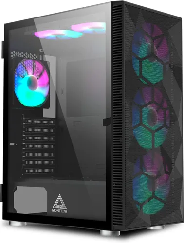 Vista 7 de MONTECH XR Panoramic ATX - Funda para PC, torre media, 3 ventiladores ARGB Negro