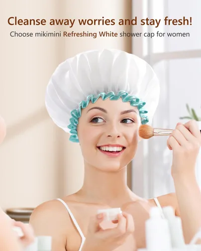 Vista 8 de Mikimini - Gorro de ducha blanco para cabello largo, 1 paquete, 12 pulgadas, tamaño grande, impermeable, lavable, para mujeres y niñas, súper lindo