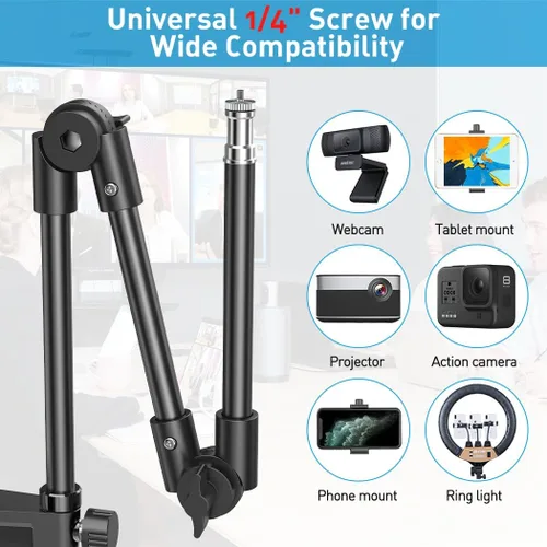 Vista 3 de KDD Soporte para cámara web con soporte para teléfono, abrazadera de cuello de cisne flexible plegable de 22 pulgadas y soporte de proyector