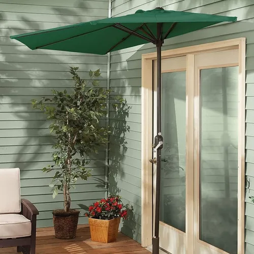 Vista 3 de CASTLECREEK Half Round Patio Umbrella, Outdoor, Garden, Deck, Balcony Shade 8 Feet Verde cazador