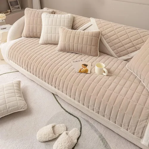 Vista 19 de vctops Funda de sofá acolchada de terciopelo con diseño de cuadros supersuave y antideslizante para sofá seccional, funda de sofá de estilo granja