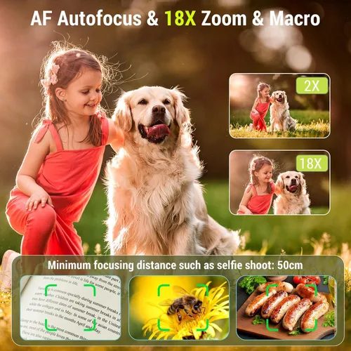Vista 4 de Cámara digital 4k, apunta y dispara, cámaras digitales con zoom de 18X, 16 filtros y función de temporizador, pantalla abatible de 2.8 pulgadas