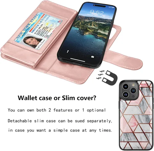 Vista 4 de Njjex Funda tipo cartera para iPhone 15 Pro Max de 6.7 pulgadas 2023, para iPhone 15 Pro Max, 9 ranuras para tarjetas, soporte de crédito
