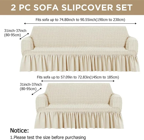 Vista 2 de Fanfanwin Juego de 2 piezas de funda elástica para sofá con falda, funda para cojines de sofá con falda, duradera, lavable, de alta elasticidad