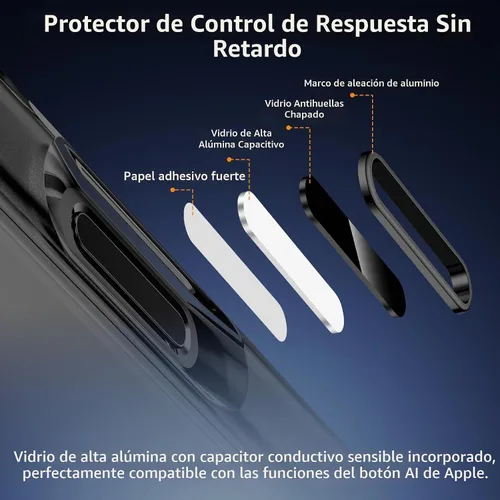 Vista 2 de Lkurui Paquete de 4 protectores de botón de control de cámara para iPhone 16 Pro/16 Pro Max/17 [estándar], cubierta de protección delgada Titanio