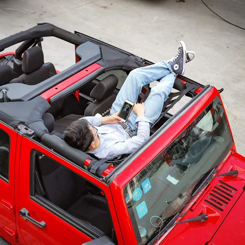 Vista 2 de Savadicar Red de malla para carga, hamaca de red para techo, para Jeep Wrangler YJ TJ JK JL & Gladiator JT 1987-2024, Negro