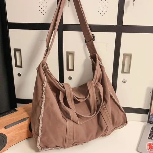 Vista 3 de Micmores Bolso de mano para mujer, bolso retro estilo hobo cruzado, bolso grande de lona para la escuela, trabajo, viajes, compras