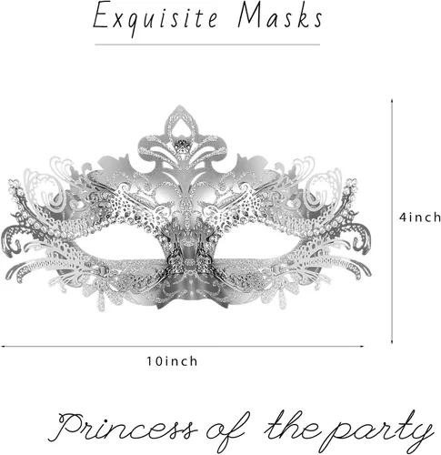 Vista 2 de Máscara de mascarada para mujer, máscara de metal de Halloween, fiesta veneciana, apta para fiestas de disfraces, baile de graduación, Mardi