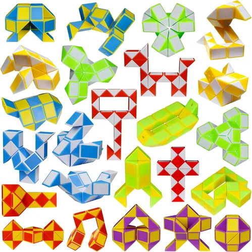 Vista 9 de Paquete de 12 cubos de 24 bloques de mini cubo de serpiente, cubos de rompecabezas mágicos de velocidad para niños, rellenos de bolsas de fiesta
