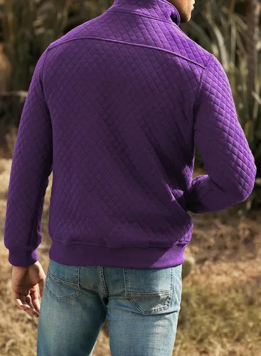 Vista 2 de JMIERR Sudadera acolchada para hombre, casual, de manga larga, cuello alto, con botones