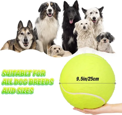 Vista 3 de Pelota de tenis gigante para perros, pelota de tenis de gran tamaño de 9.5 pulgadas, divertida pelota deportiva al aire libre, juguetes
